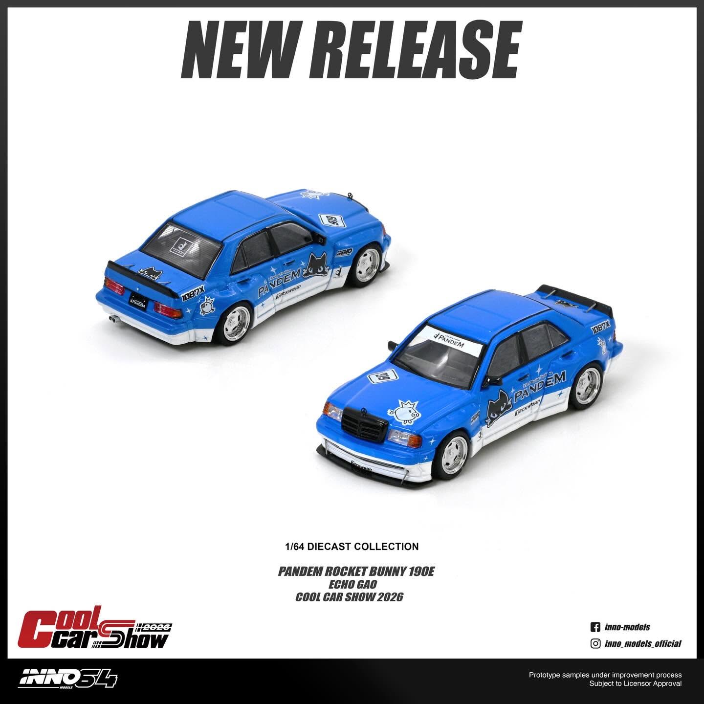 Two blue model cars with white accents on a white background, featuring 'Cool Car Show' branding.