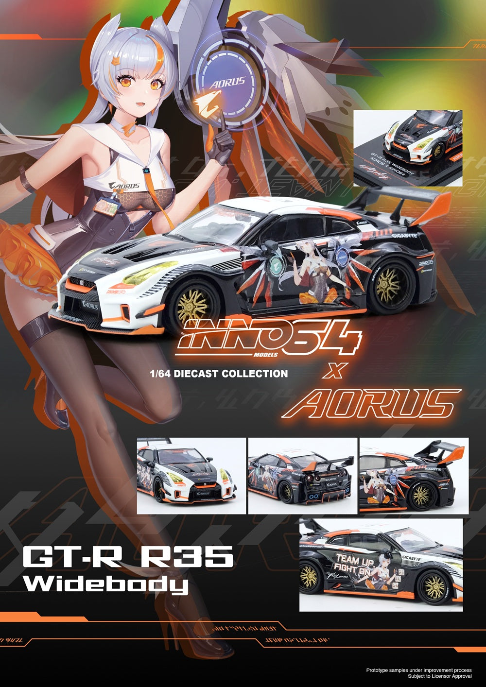 Inno64 1/64 GT-R R35 WIDEBODY AORUS X INNO64 Limited Edition IN64-R35LB-AORUS Diecast