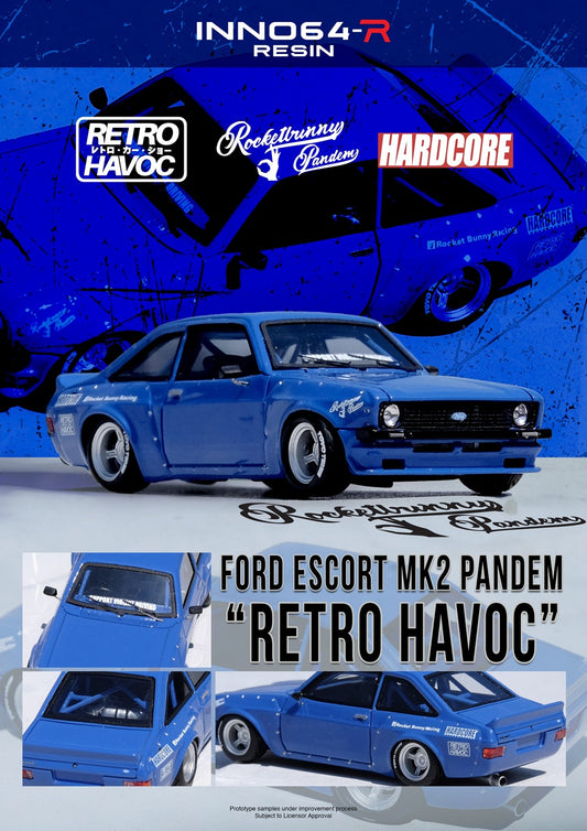 Inno64R 1:64 RESIN FORD ESCORT MK2 PANDEM "EMOTION" RETRO HAVOC BLUE IN64R-MK2P-BLUE Resin Car Model