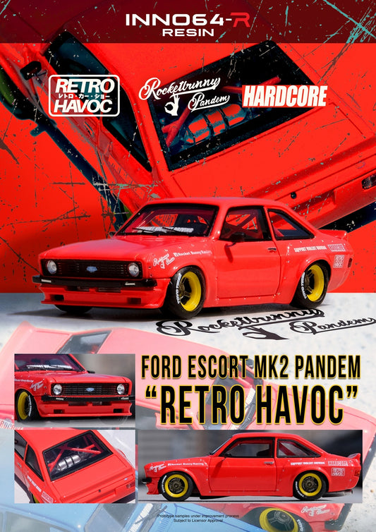 Inno64R 1:64 RESIN FORD ESCORT MK2 PANDEM "EMOTION" RETRO HAVOC RED IN64R-MK2P-RED