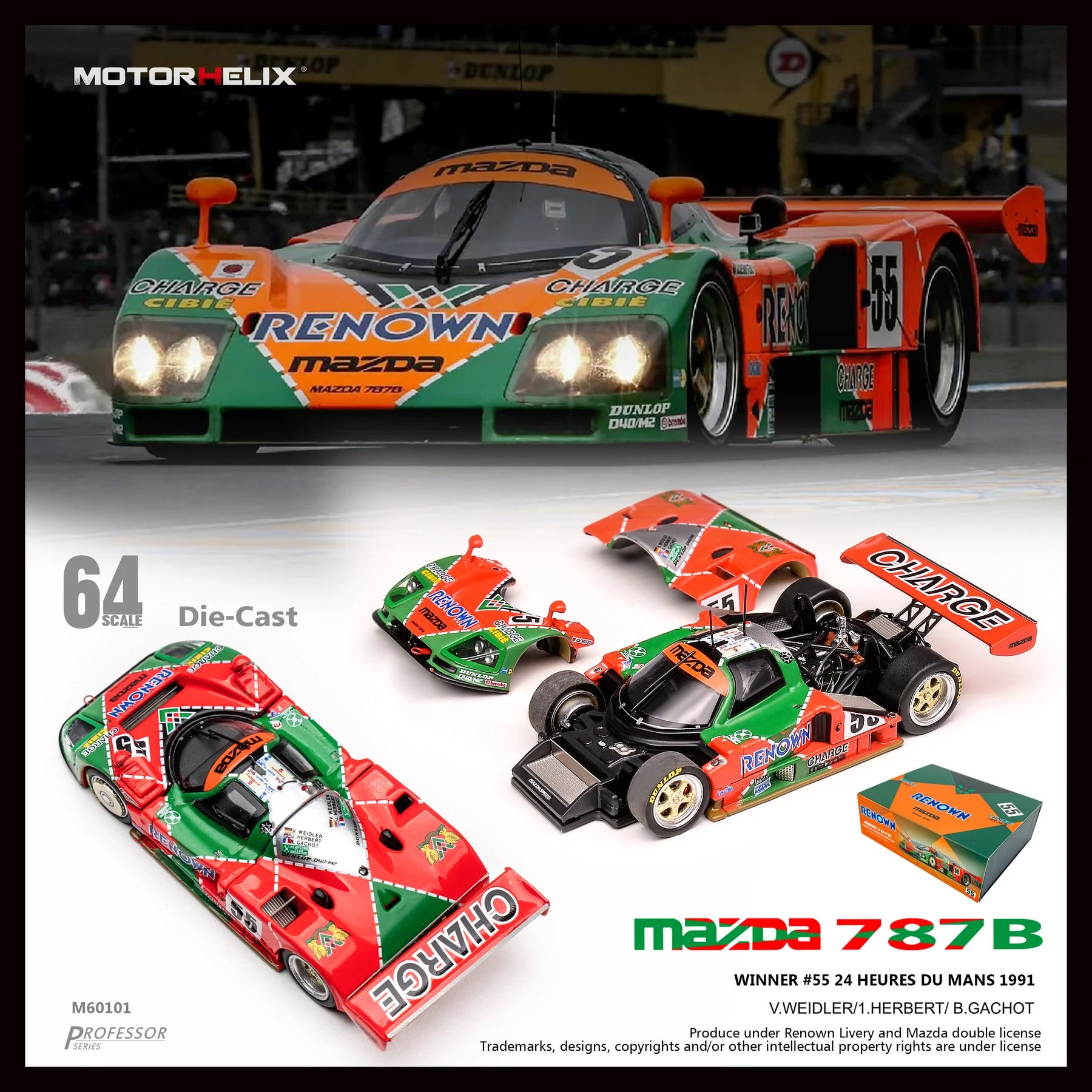 Motorhelix 1:64 Mazda 787B #55 Winner Car – CarBro MC Motorhelix 1:64 Mazda 787B #55 Winner Car – CarBro MC