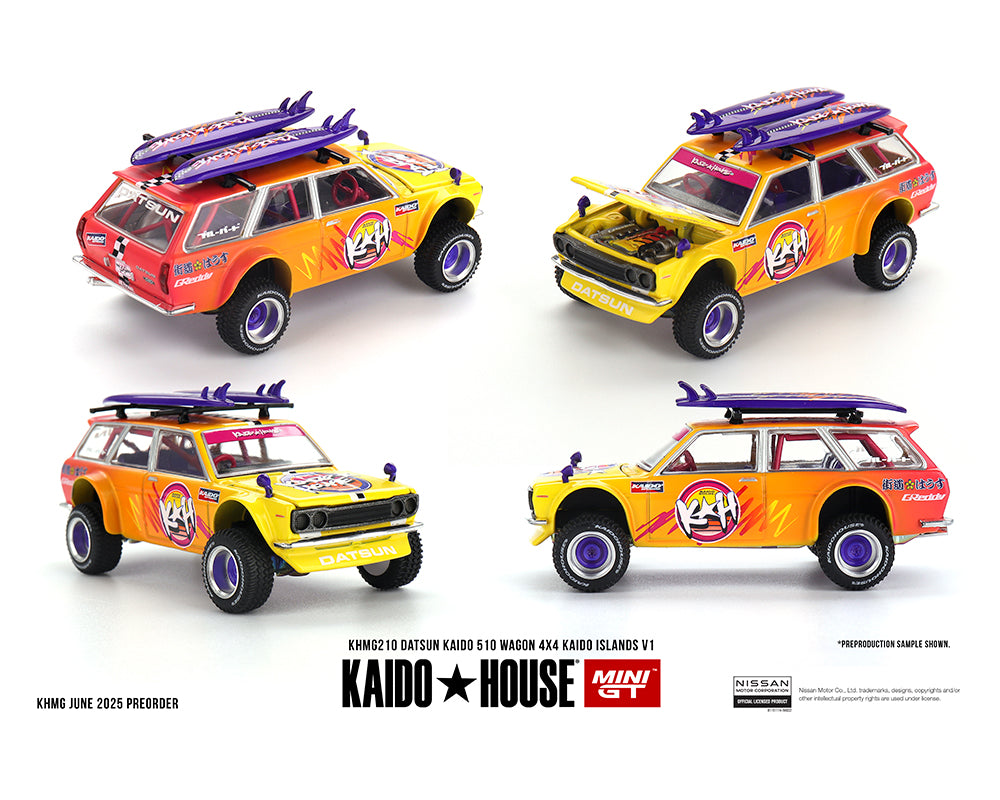 Kaido House x Mini GT 1:64 Datsun KAIDO 510 Wagon 4×4 Kaido ISLANDS V1- Orange KHMG210 Diecast