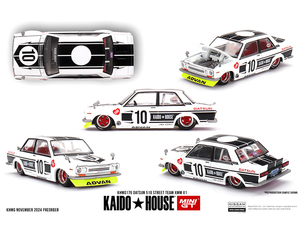 Kaido House x Mini GT 1:64 Datsun 510 Street Team XMM V1- White