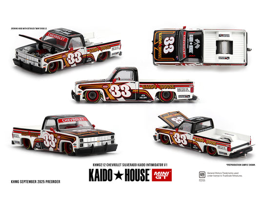 (Preorder) Kaido House x Mini GT 1:64 Chevrolet Silverado KAIDO Intimidator V1 – White w/ Brown Two-tone KHMG212