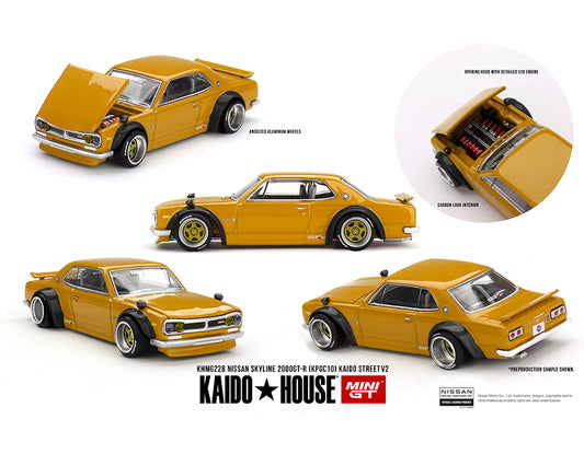 (Preorder) Kaido House x Mini GT 1:64 Nissan Skyline 2000 GT-R (KPGC10) Kaido Street V2 – Yellow KHMG228