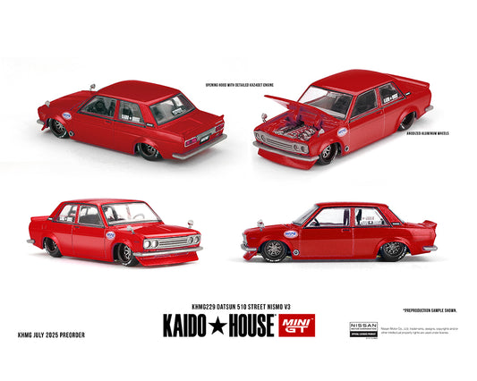 (Preorder) Kaido House x Mini GT 1:64 Datsun 510 Street Nismo V3 – Red KHMG229