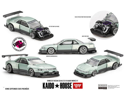 (Preorder) Kaido House x Mini GT 1:64 Nissan Silvia S13-R KAIDO WORKS V1 – Sea Foam Green KHMG232