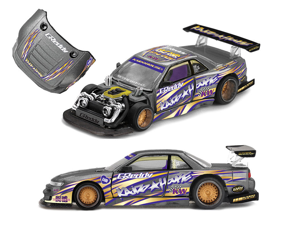 (Preorder) Kaido House x Mini GT 1:64 Nissan Silvia S13-R Kaido Drift V1 Greddy – Gunmetal Gray KHMG235