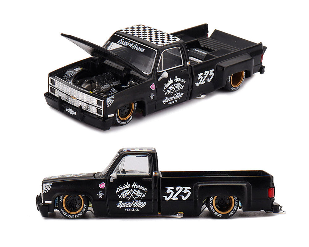 (Preorder) Kaido House x Mini GT 1:64 Chevrolet Silverado Dually Hot Rod V1 – Flat Black KHMG236