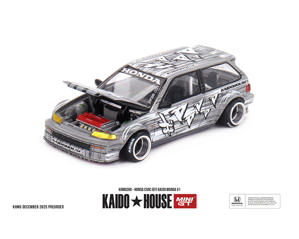Model car of a Honda Civic with graffiti-style design on a white background, featuring Kaido House branding.