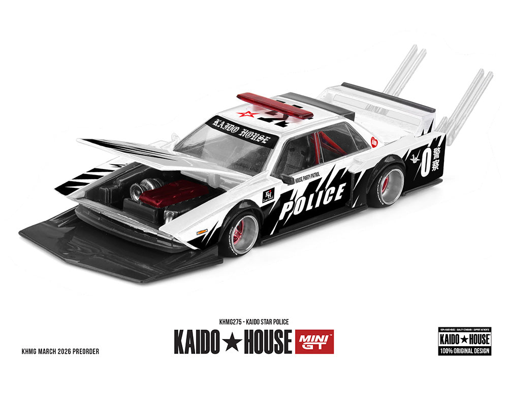 Model police car with Kaido House branding on a white background
