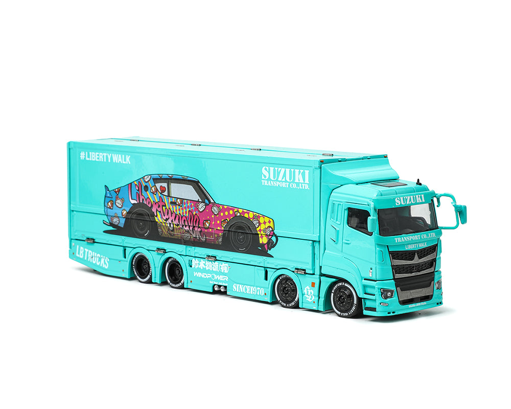GCD 1:64 Liberty Walk LB-Trucks Mitsubishi Fuso Super Great Transporter LBWK – Blue KS-073-425