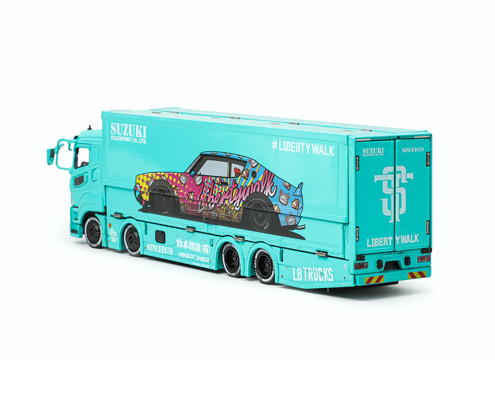GCD 1:64 Liberty Walk LB-Trucks Mitsubishi Fuso Super Great Transporter LBWK – Blue KS-073-425