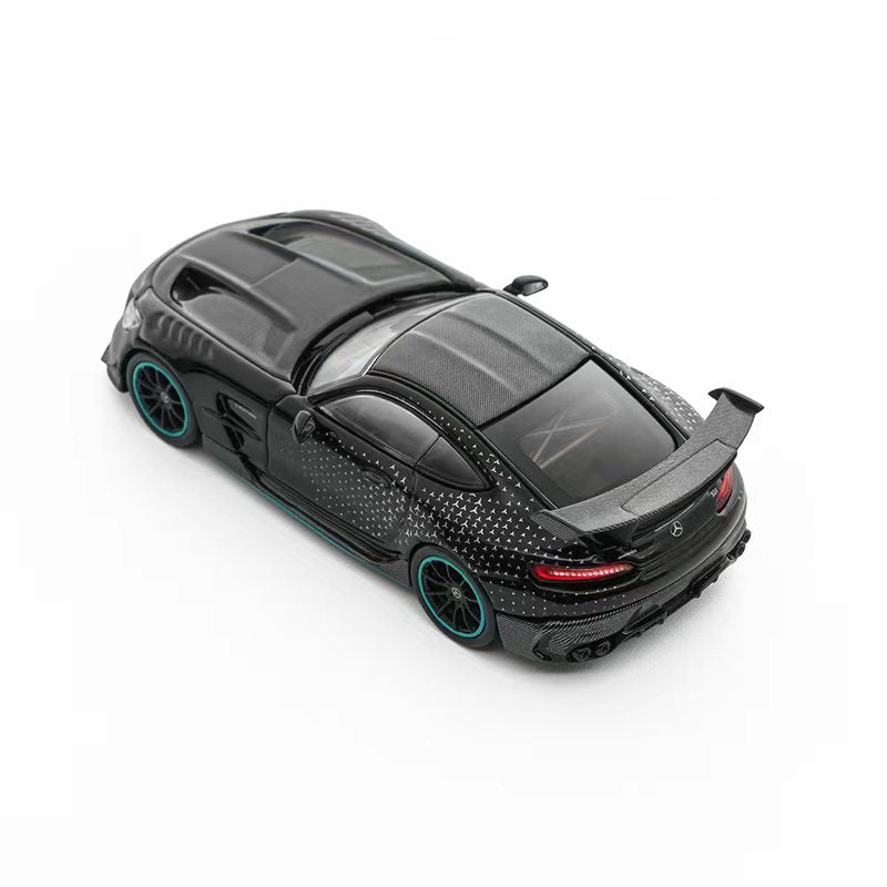 Black sports car model on a white background