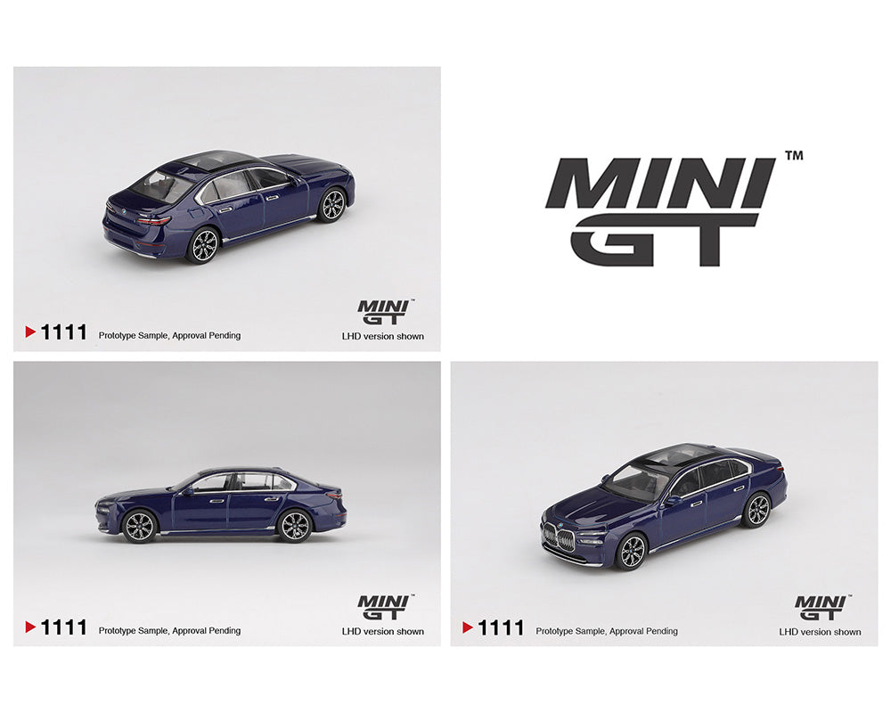 (Preorder) Mini GT 1:64 BMW i7 xDrive60 – Tanzanite Blue Metallic MGT01111-BL