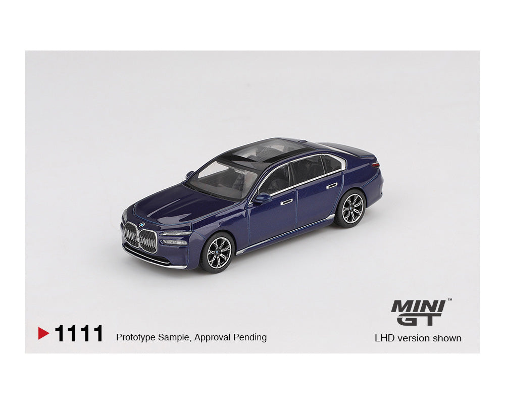 (Preorder) Mini GT 1:64 BMW i7 xDrive60 – Tanzanite Blue Metallic MGT01111-BL