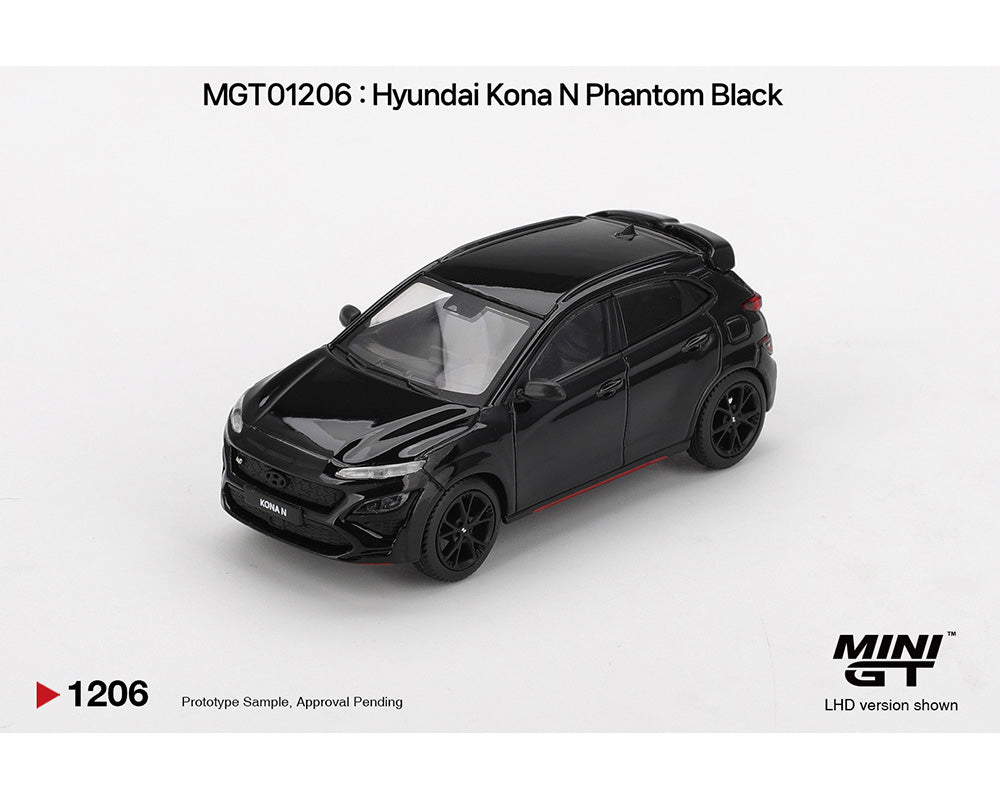 Black Hyundai Kona N model car on a white background with 'MINI GT' branding.