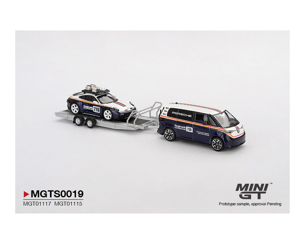 (Preorder) Mini GT 1:64 Porsche 911 Dakar #718 / Volkswagen ID. Buzz Porsche Centrum Gelderland Roughroads Set MGTS0019