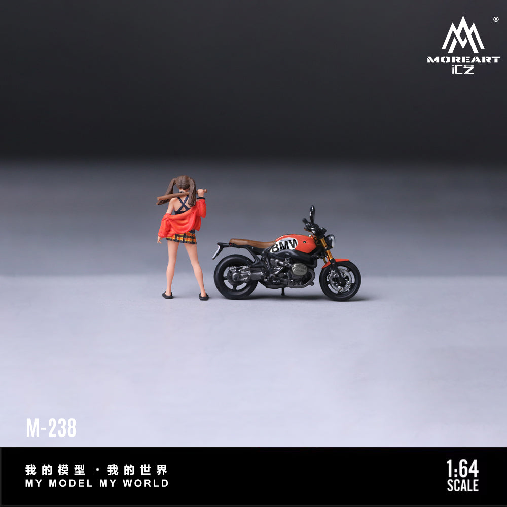 MoreArt 1:64 Vintage Motorcycle Two-Strand Ponytail Cool Girl Doll MO222238