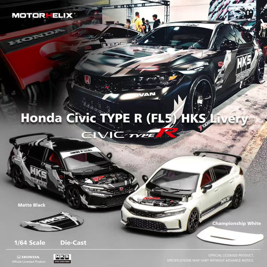 Motorhelix 1:64 Honda Civic TYPE R (FL5) HKS White/Black