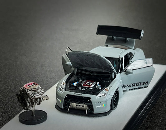 PGM 1:64 Nissan Rocket Bunny GTR R35 Combat Grey "Regular Base" PGM-640703 Diecast Model