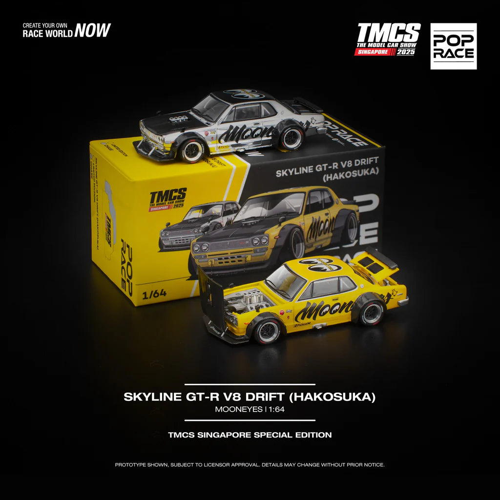 POPRACE 1/64 Nissan Skyline GT-R V8 Drift (Hakosuka) MOONEYES TMCS Singapore Exclusives PR640296