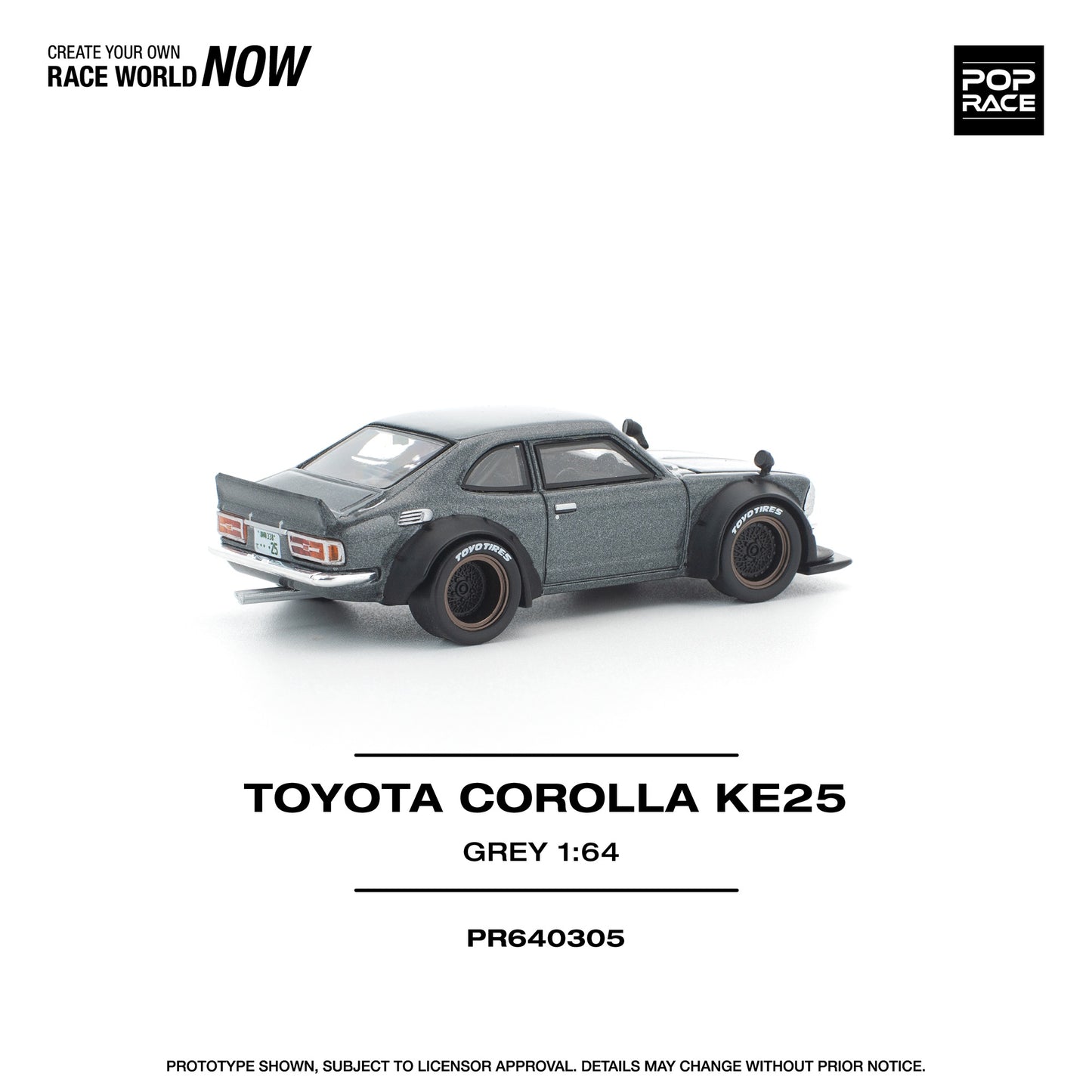 Pop Race TOYOTA COROLLA KE 25 MATTE GREY with white back ground