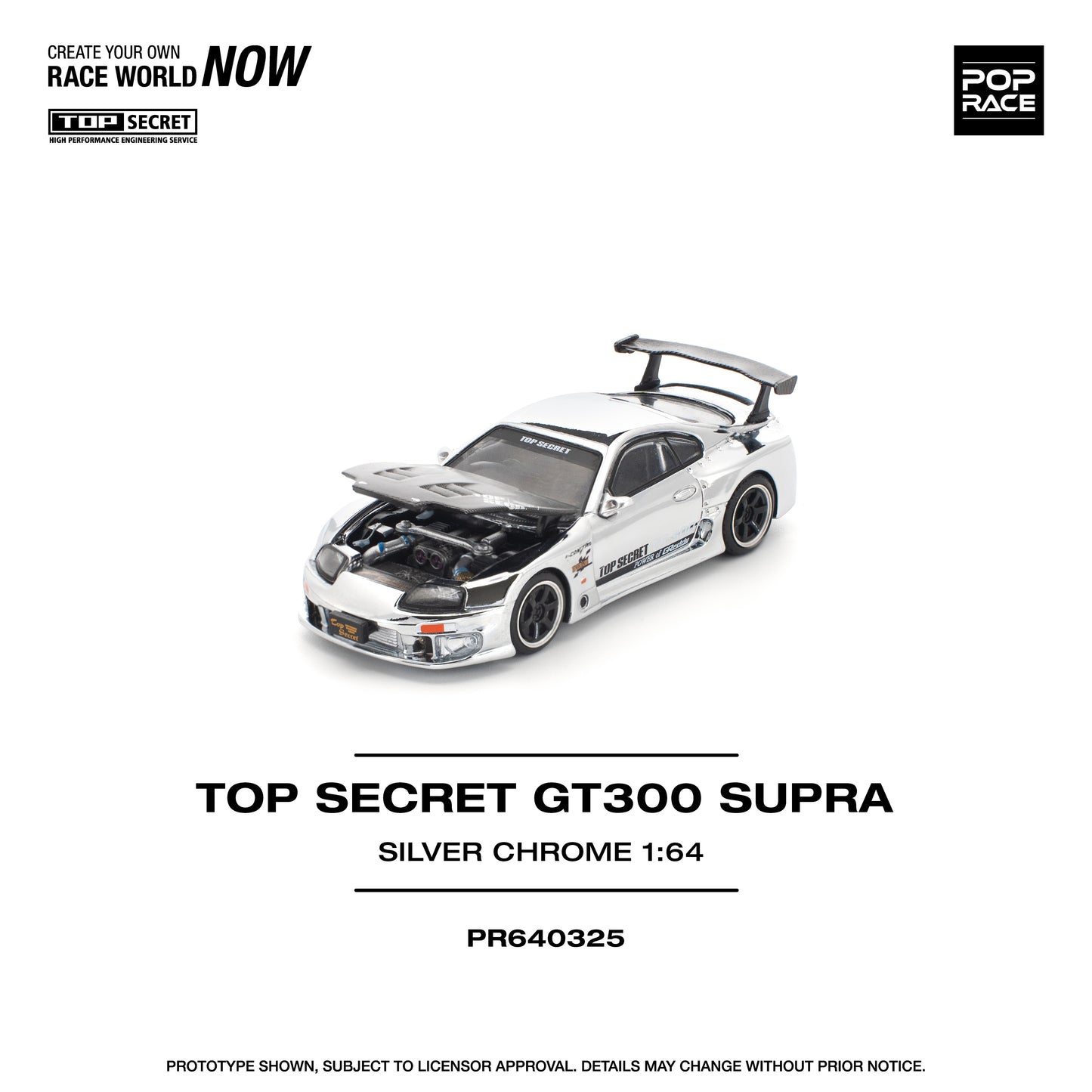 (Preorder) Pop Race 1:64 TOP SECRET GT300 SUPRA - SILVER CHROME PR640325