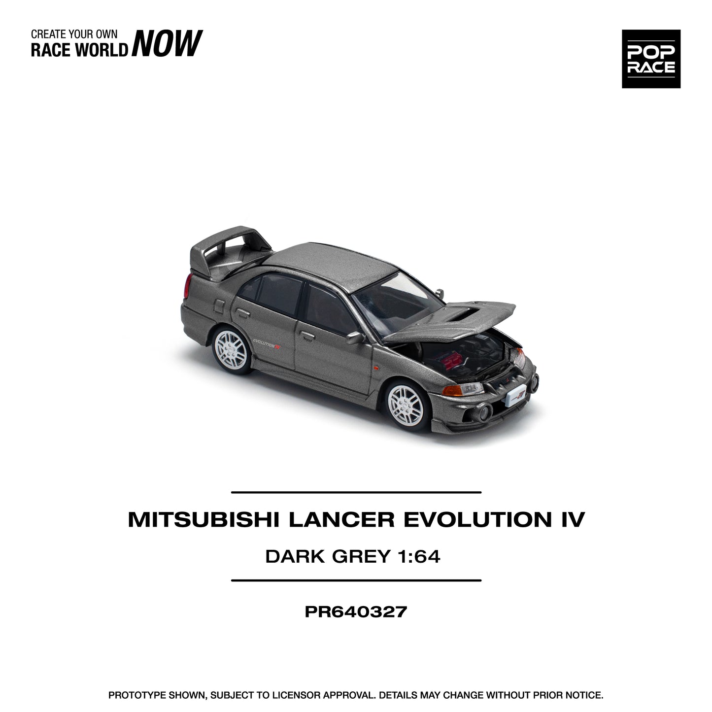 Pop Race 1:64 MITSUBISHI LANCER EVOLUTION IV DARK GREY PR640327 (Preorder)