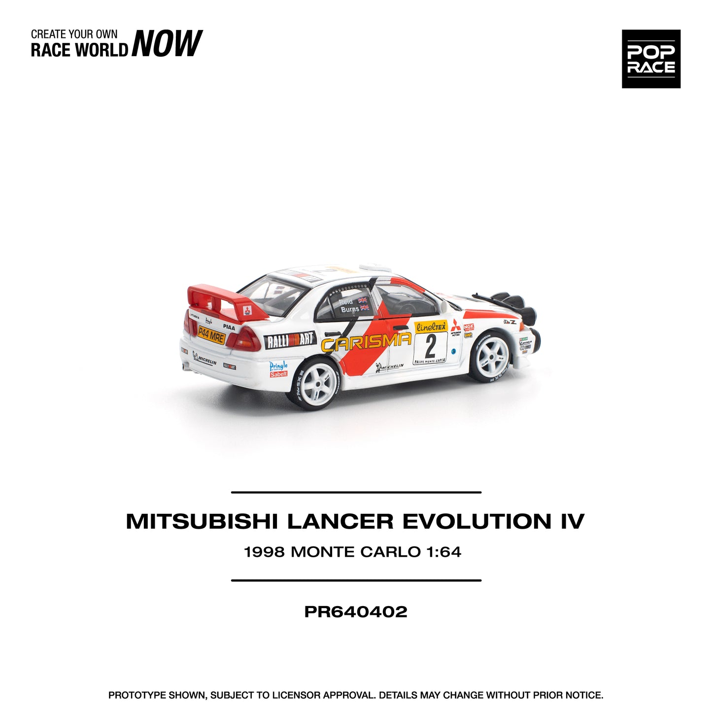 (Preorder) Pop Race 1:64 MITSUBISHI LANCER EVOLUTION IV - 1998 MONTE CARLO RALLY PR640402