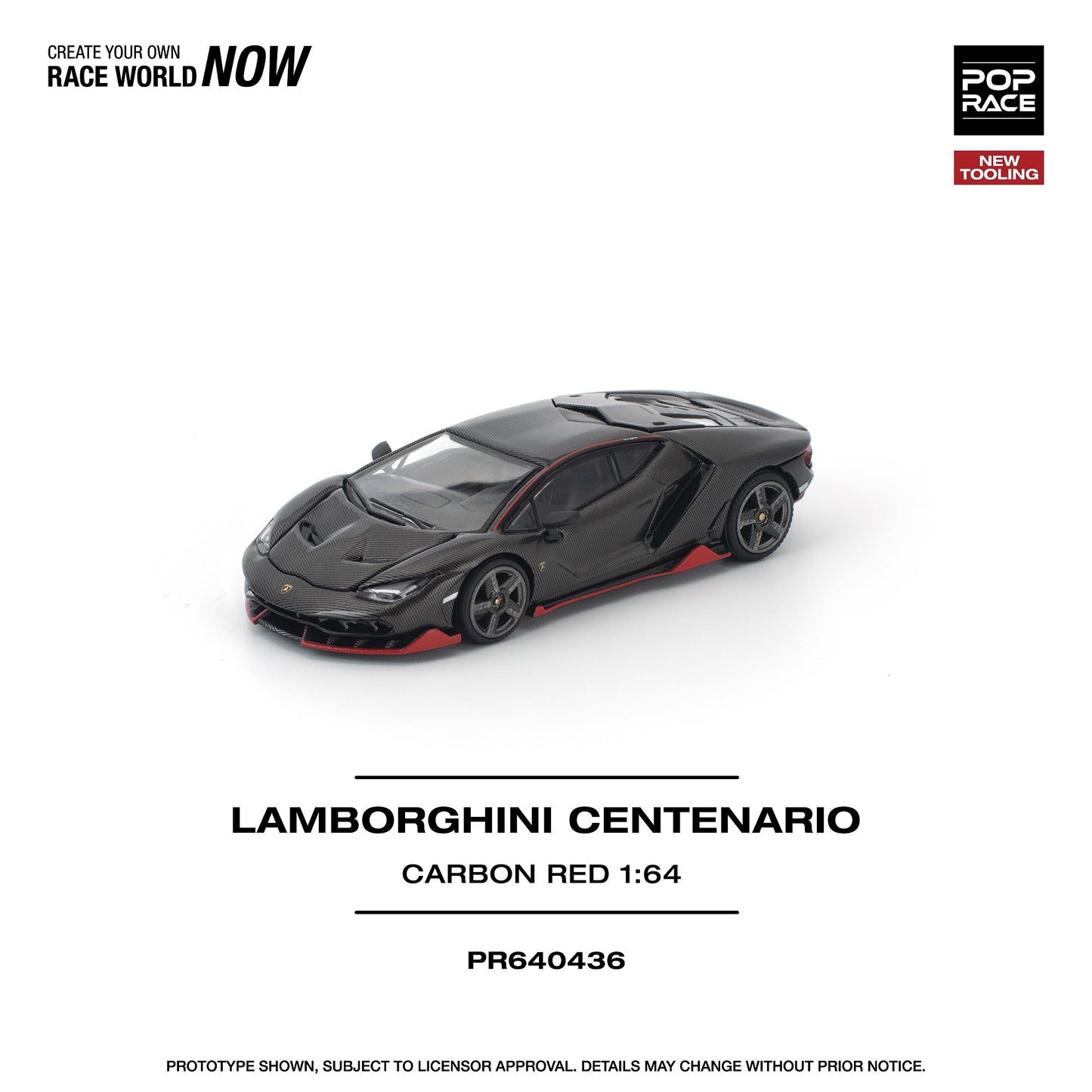(Preorder) Pop Race 1:64 LAMBORGHINI CENTENARIO CARBON/RED PR640436