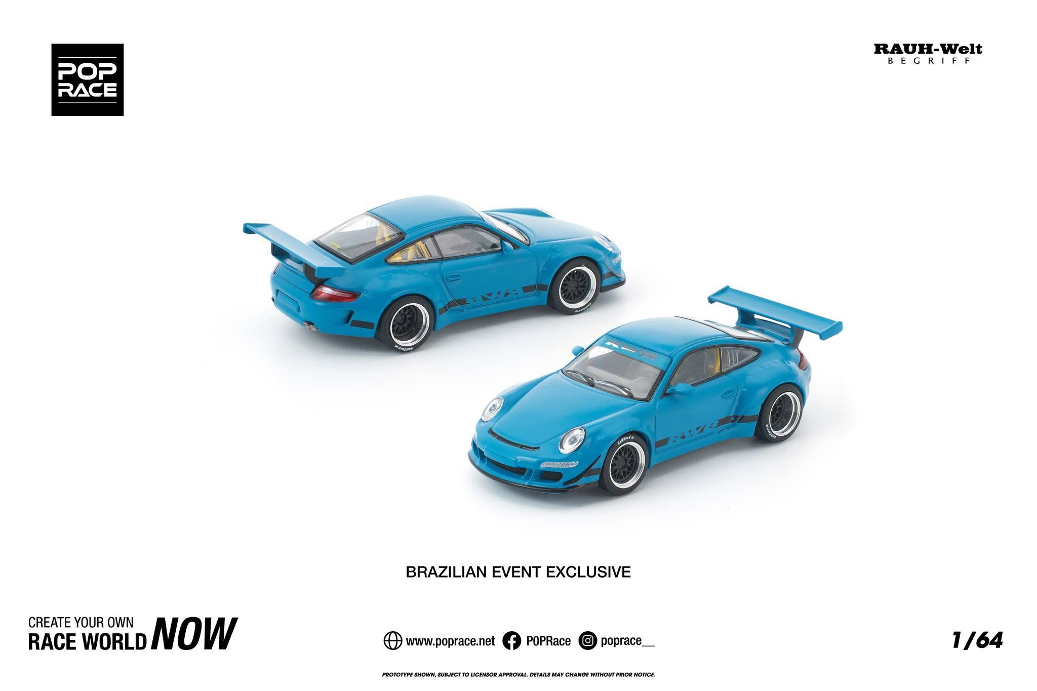 Pop Race 1:64 RWB 997 Blue + Honda NSX GT3 EVO22 SET