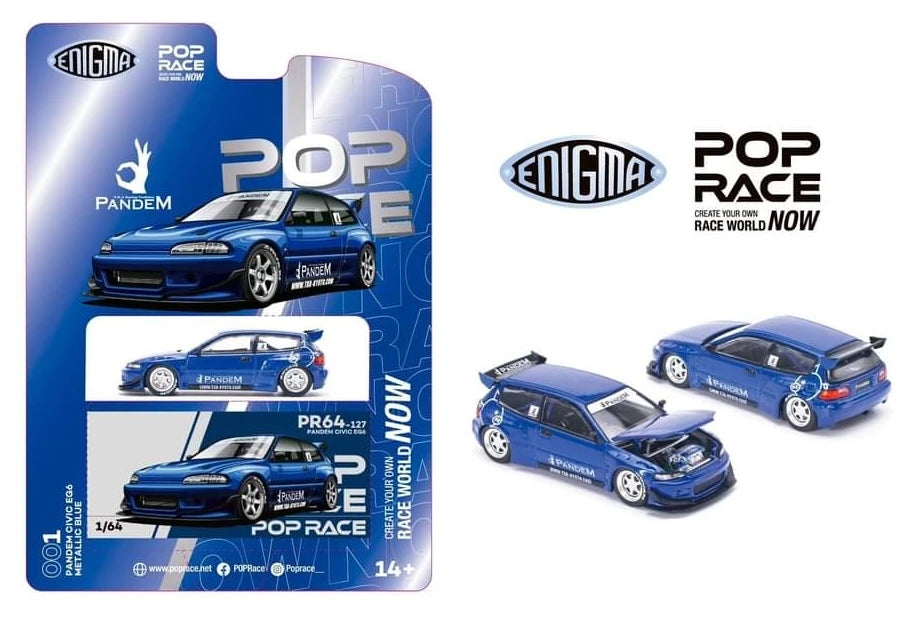 Pop Race x Enigma 1:64 Pandem Civic EG6 v1.5 Metallic Blue PRE001