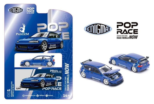 Pop Race x Enigma 1:64 Pandem Civic EG6 v1.5 Metallic Blue PRE001