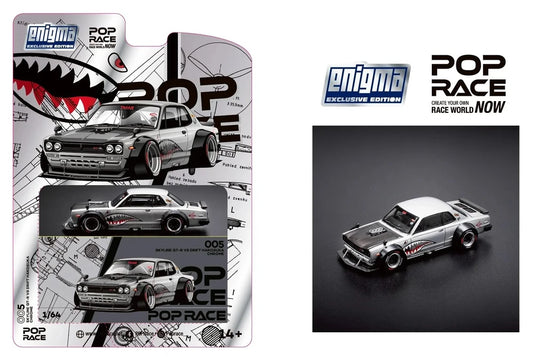 POPRACE x Enigma 1:64 Skyline GT-R V8 Drift (Hakosuka) Metallic Silver PRE005