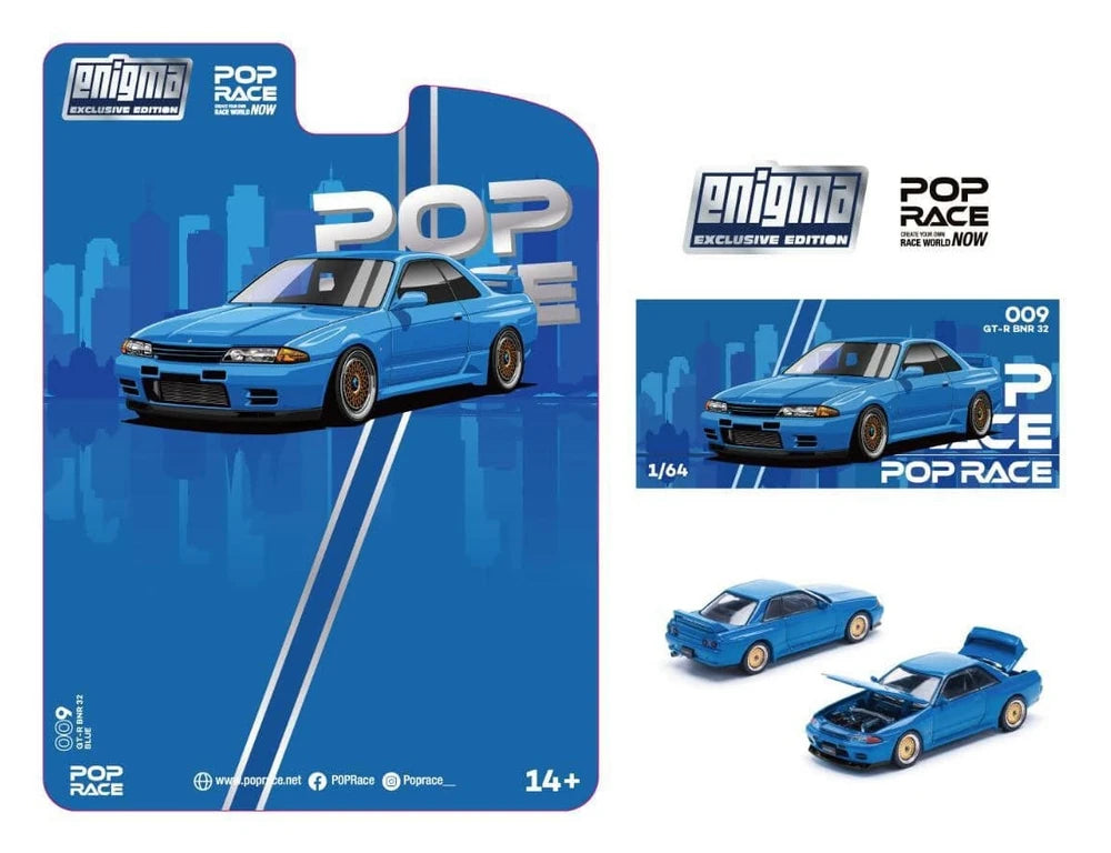Pop Race x Enigma 1:64 Nissan Skyline R32 Bayside Blue PRE009 (Preorder)