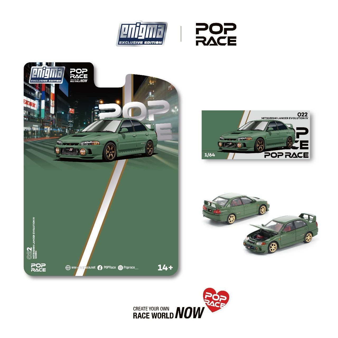 (Preorder) Pop Race x Enigma 1:64 MITSUBISHI LANCER EVOLUTION IV GREEN PRE022