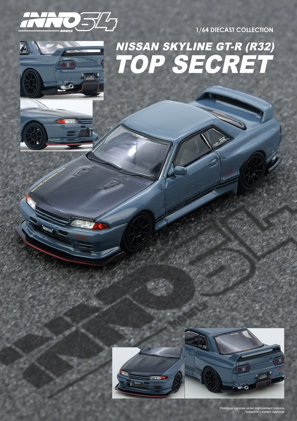 Inno64 1:64 TOP SECRET R32 GT-R Stealth Grey IN64-R32TS-STGR
