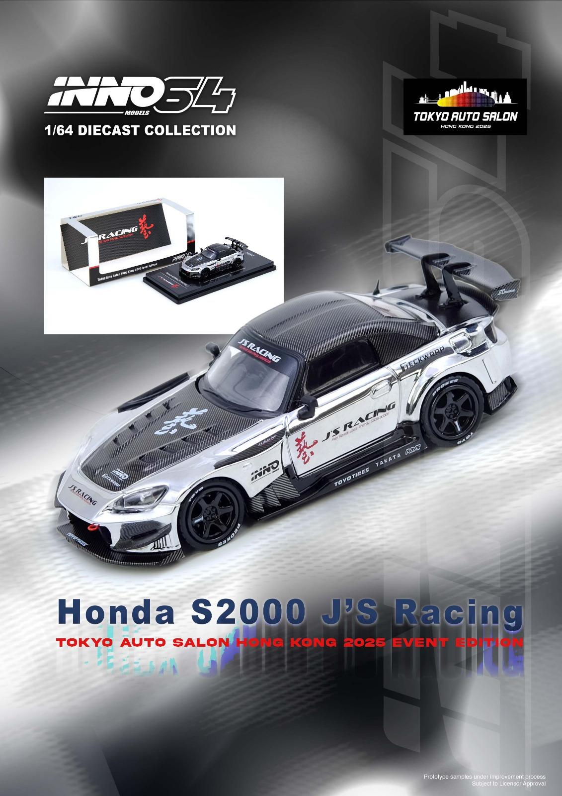 Model car of Honda S2000 J'S Racing with INNO54 branding on a gray background