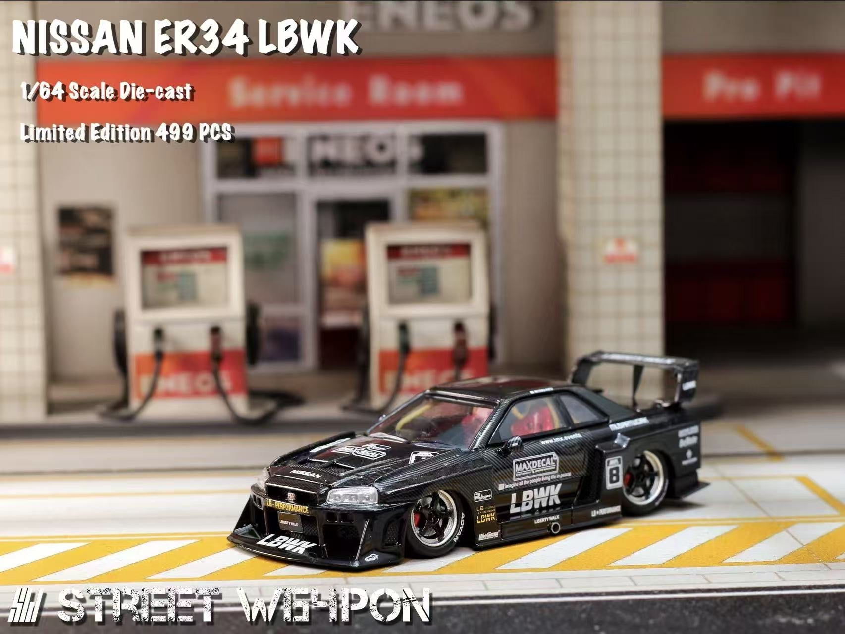 Street Weapon 1:64 Nissan LBWK ER34 Black Carbon Fiber Special Edition