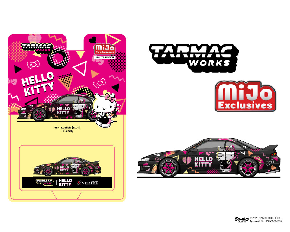 Tarmac Works 1:64 Vertex Nissan Silvia S14 Hello Kitty Special Limited Edition – Black Chrome – Mijo Exclusive T64G-018-HK (Preorder)