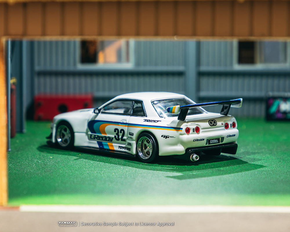 (Preorder) Tarmac Works 1:64 Nissan Skyline GT-R (R32) Widebody Jonsibal Designworks & Greddy Special Limited Edition -White T64G-061-GDY