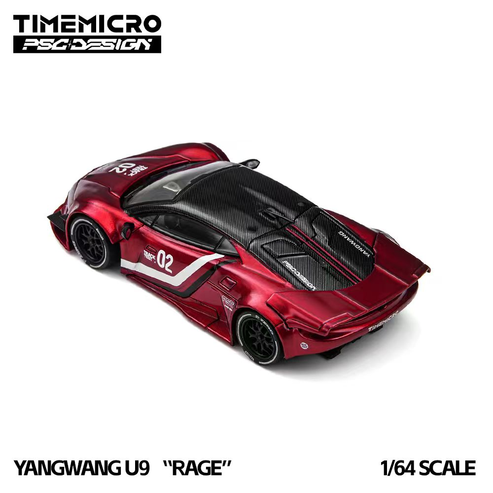 Red model car with black accents on a white background, featuring the brand 'Timemicro'.