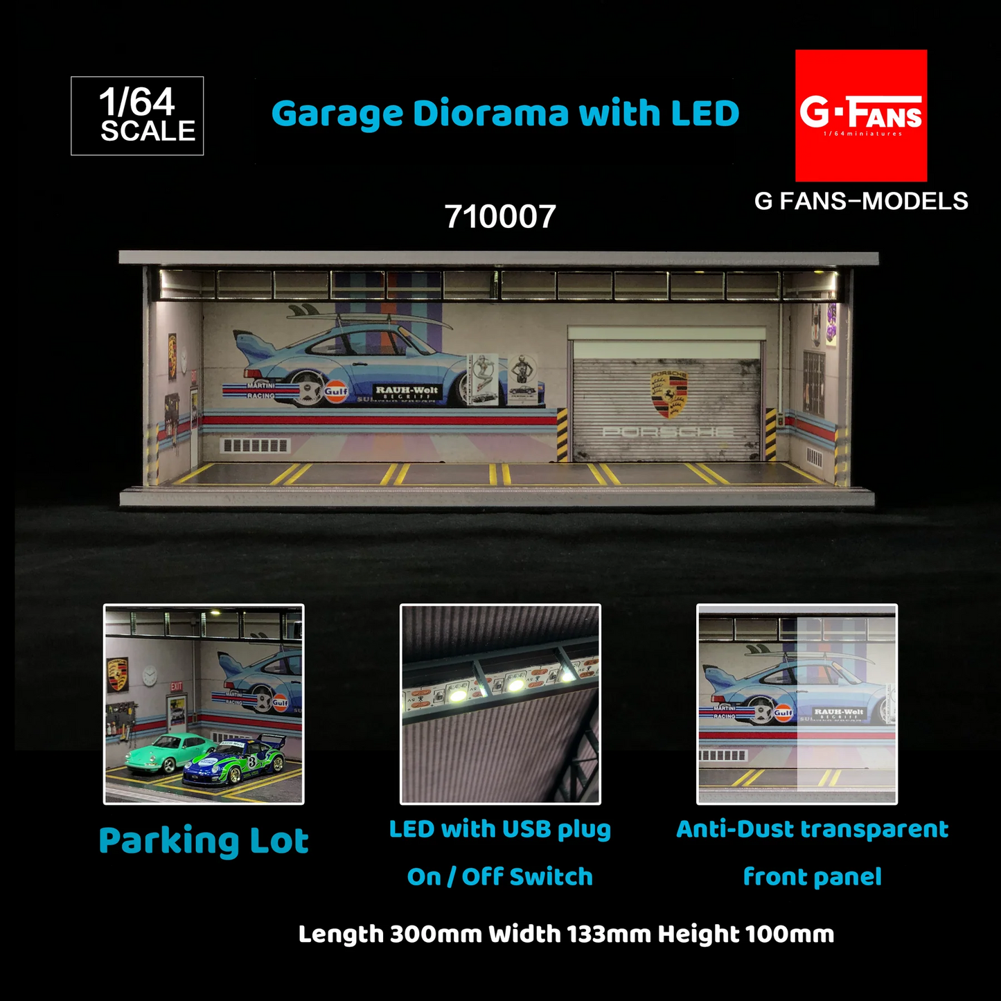 G-FANS 1:64 Garage Diorama with LED (Porsche RWB Theme) 710007