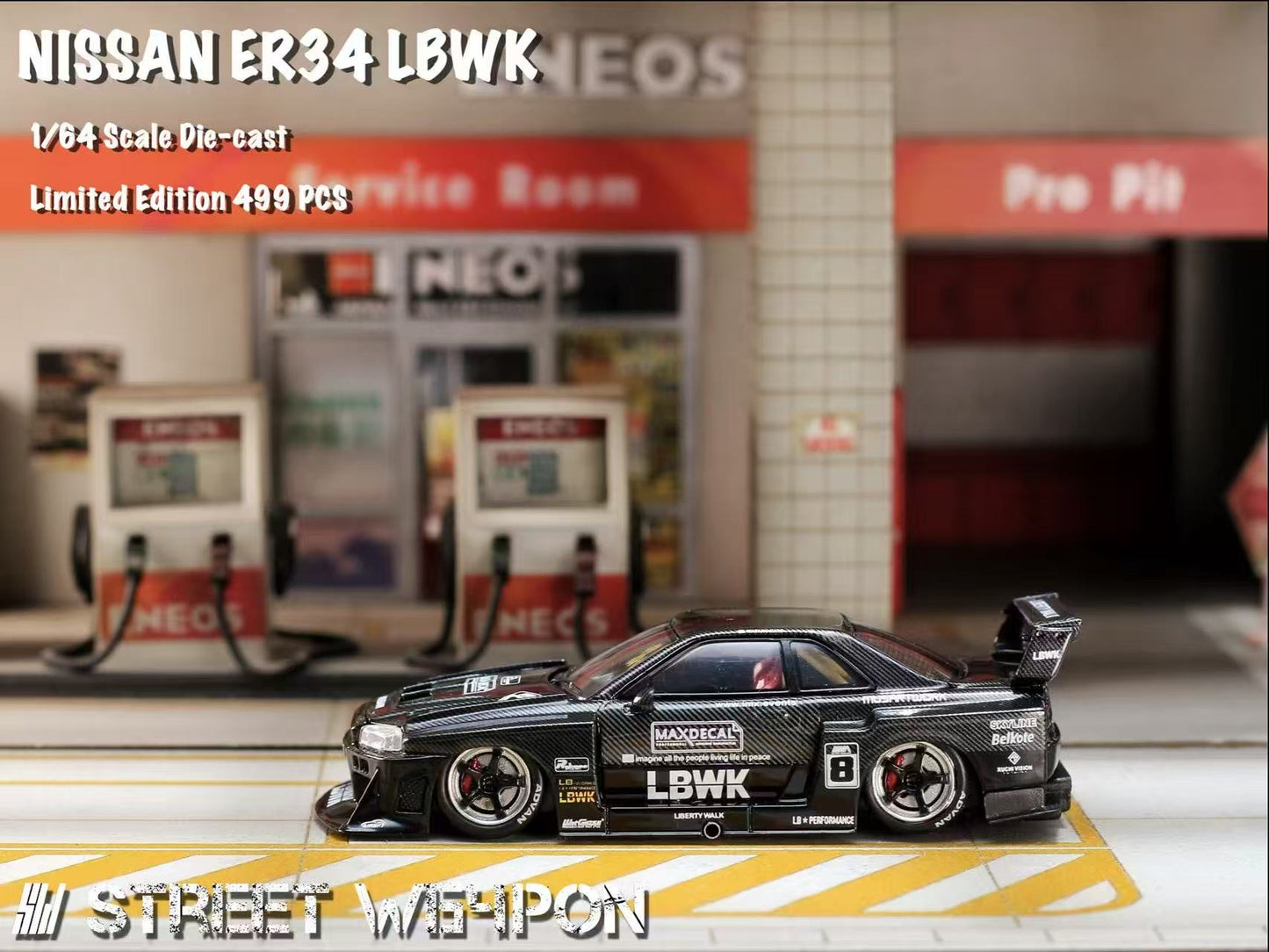 Street Weapon 1:64 Nissan LBWK ER34 Black Carbon Fiber Special Edition