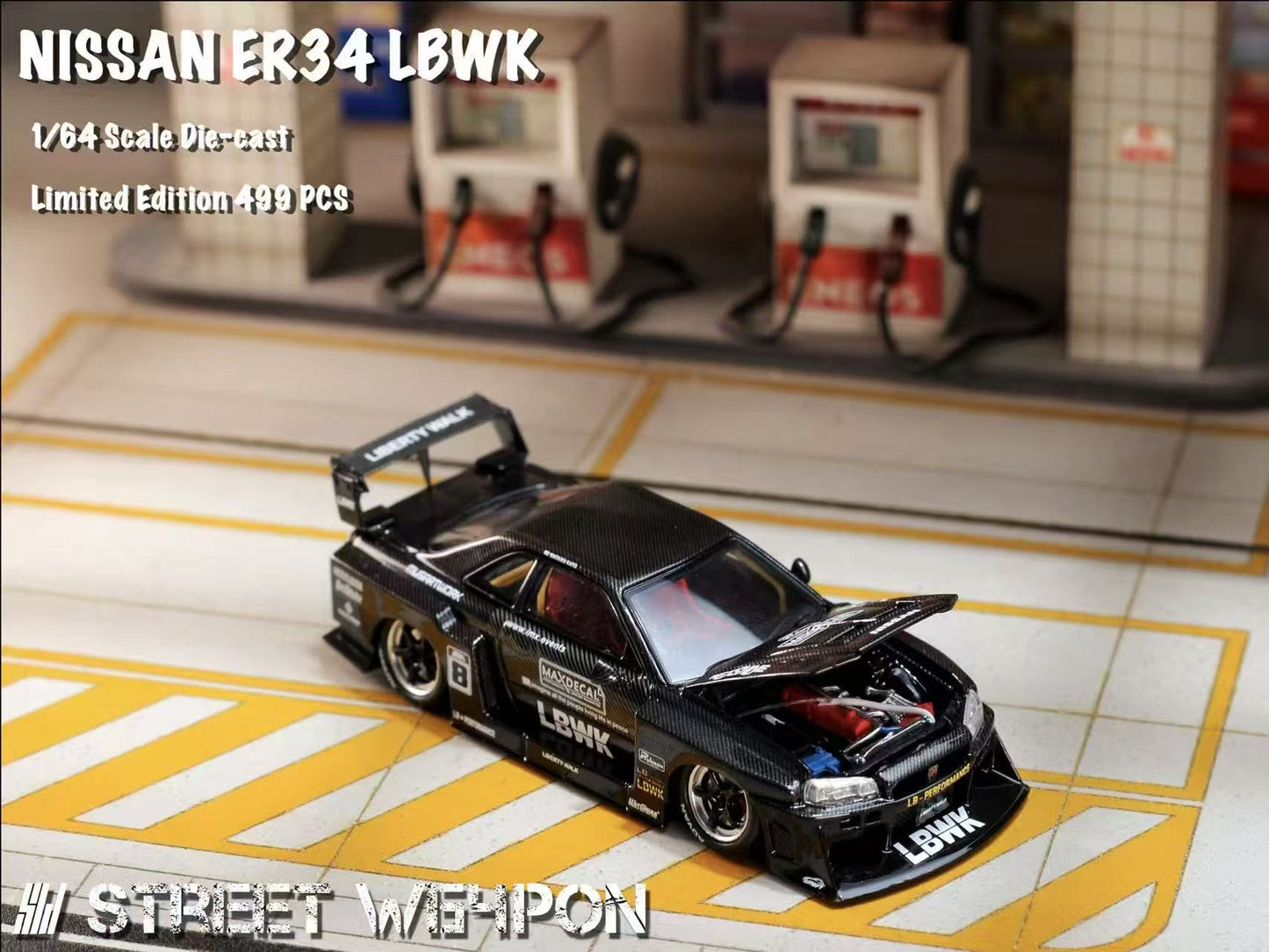 Street Weapon 1:64 Nissan LBWK ER34 Black Carbon Fiber Special Edition