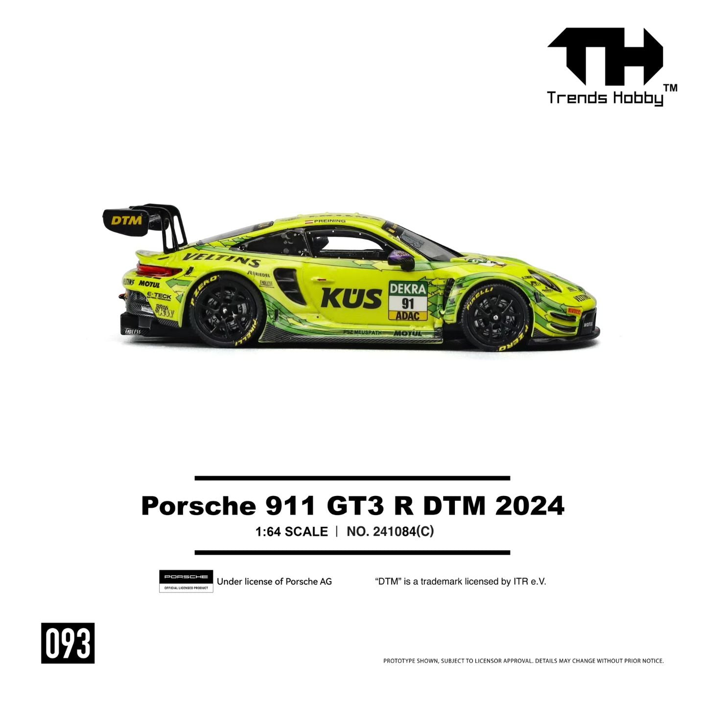 (Preorder) Trends Hobby 1:64 Porsche 911 GT3 R DTM 2024 YELLOW 241084(C)