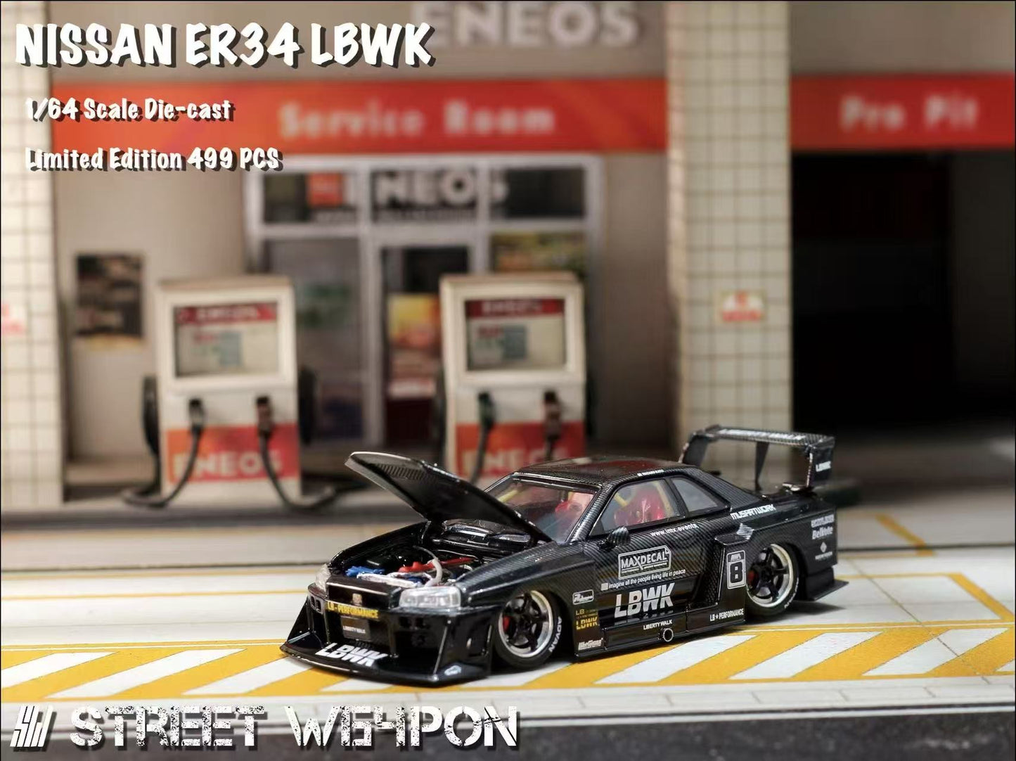 Street Weapon 1:64 Nissan LBWK ER34 Black Carbon Fiber Special Edition