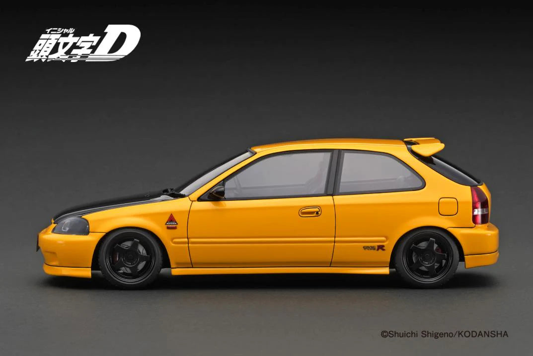 Ignition Model 1:18 Initial D Honda Civic (EK9) Type R Yellow Carbon Bonnet