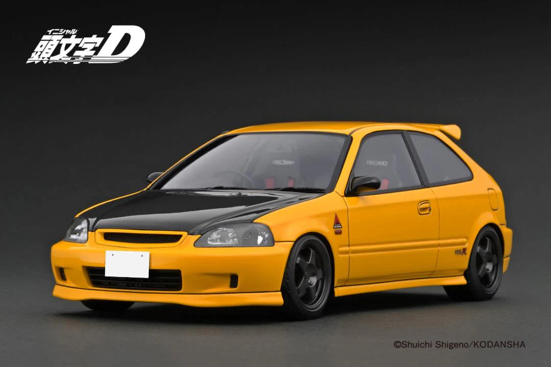 Ignition Model 1:18 Initial D Honda Civic (EK9) Type R Yellow Carbon Bonnet